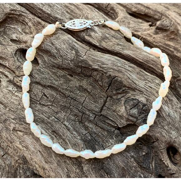 Sterling Silver Freshwater Seed Pearl Bracelet Vintage - Picture 1 of 4